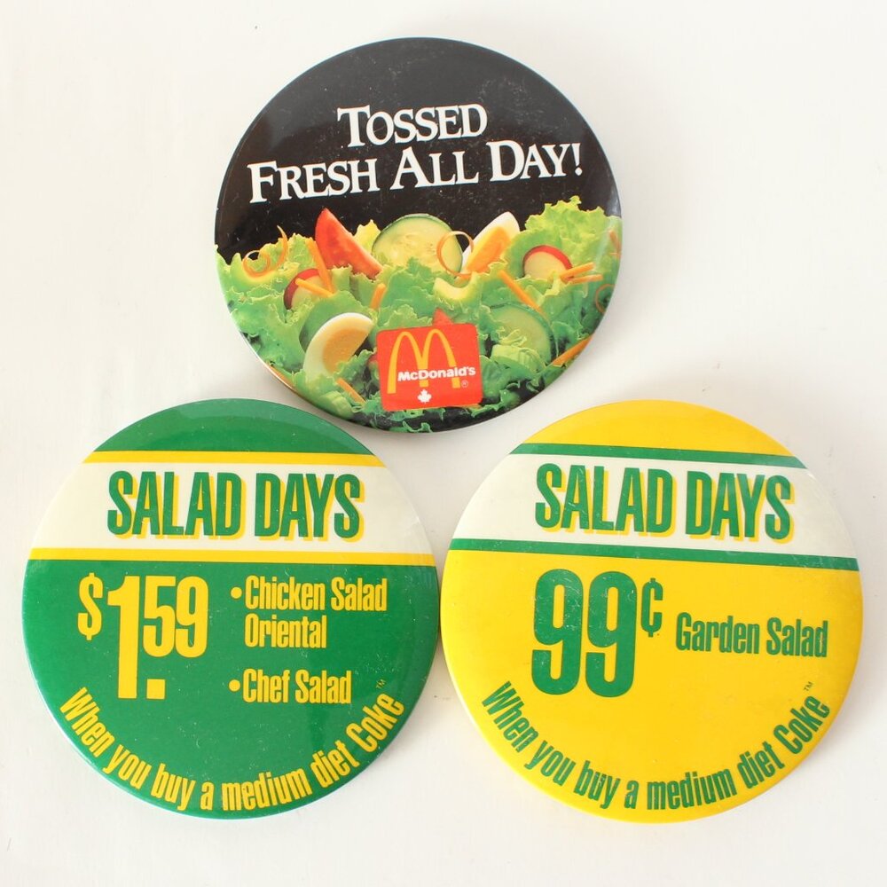 McDonald's Advertising Pin Back Buttons Salad